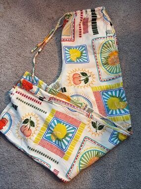 Sincerely Jules White Fruit Print Drawstring Jumpsuit